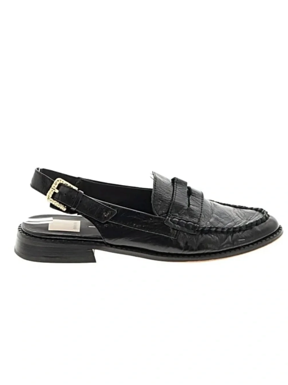 Dolce Vita Black Patent Slingback Loafer with Gold Buckle